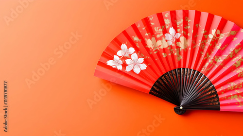 Red Folding Fan with Cherry Blossoms Illustration