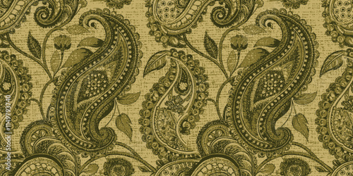 Elegant green paisley pattern on a textured background