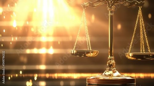 Judicial balance wooden gavel and gold scales on display courtroom environment inspirational concept photo