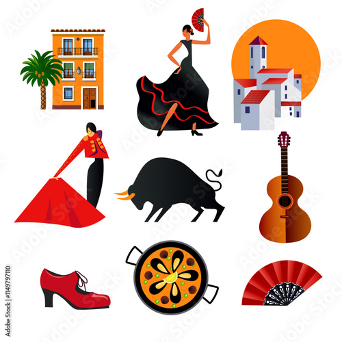 set of andalusian vector icons and symbols