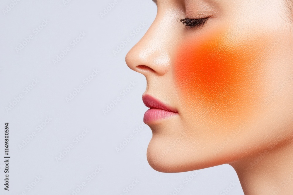 Woman with vibrant blush showcasing a fresh and modern makeup look. Woman with vibrant blush showcasing a fresh and modern makeup look.