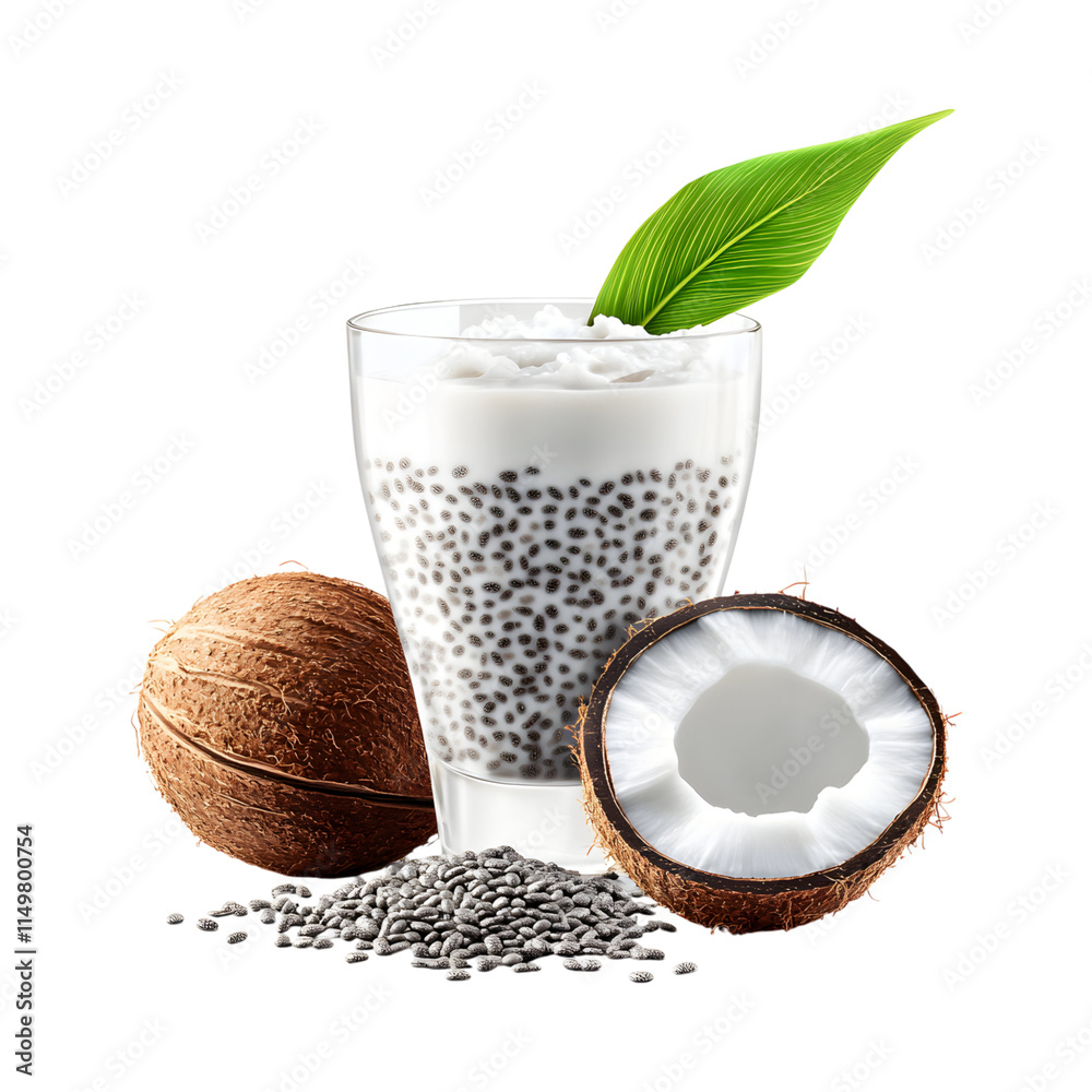 Fresh Chia pudding with coconut milk isolated on transparent background Fresh Chia pudding with coconut milk isolated on transparent background