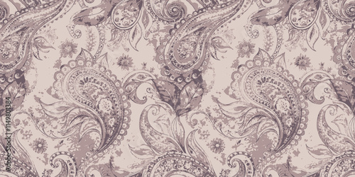 Elegant paisley pattern in soft lavender and cream tones, suited for textiles.