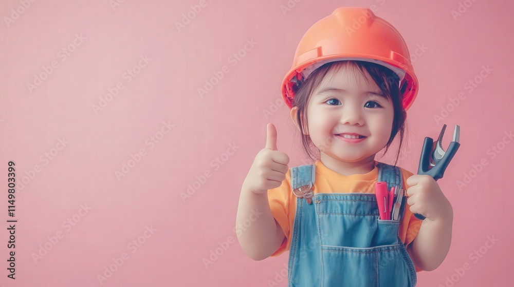 Smiling Girl in Hard Hat Holding Tools Smiling Girl in Hard Hat Holding Tools