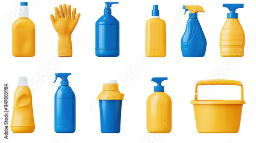 set of cleaning products isolated| set of bottles | 3d realistic vector household cleaning products isolated on white background