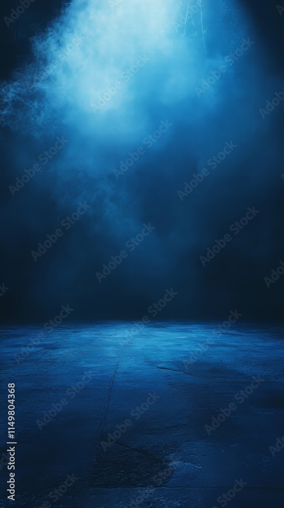 Fototapeta premium Dark street, asphalt abstract dark blue background, empty dark scene, neon light, spotlights the concrete floor and studio room with smoke float up the interior texture for display products. 