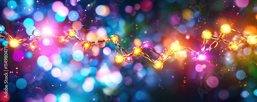 Bright and colorful bokeh lights create festive atmosphere with glowing orbs