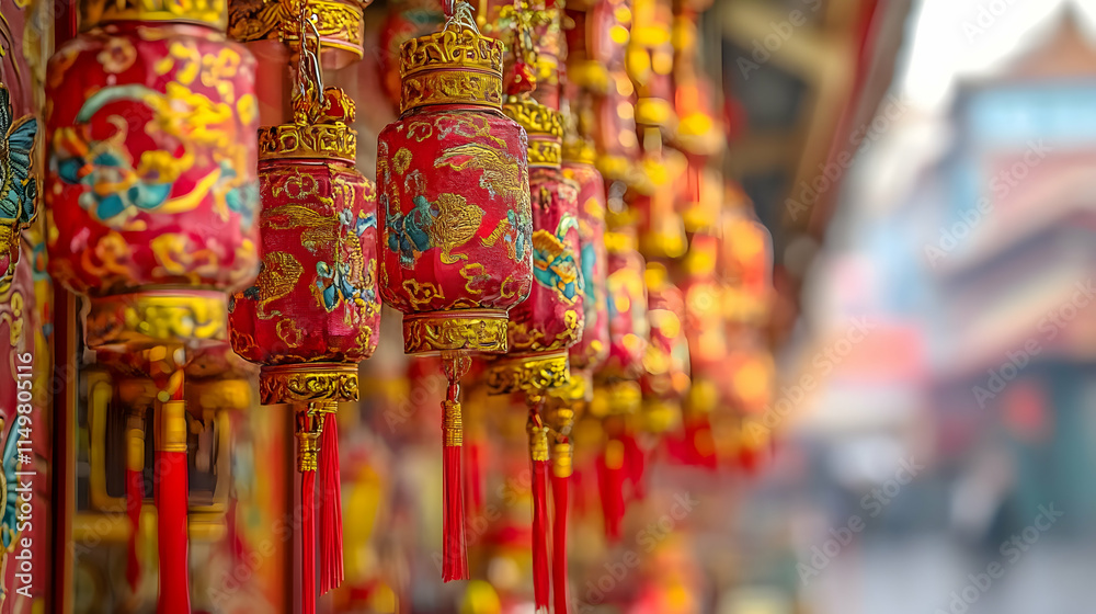 Fototapeta premium Red and Gold Lanterns Illustration