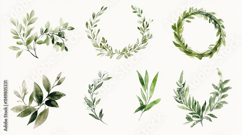 Delicate Pink Blossoms and Lush Green Leaves Frame a White Background Delicate white flowers and lush greenery intertwined in a beautiful circular wreath, perfect for spring or wedding decorations
