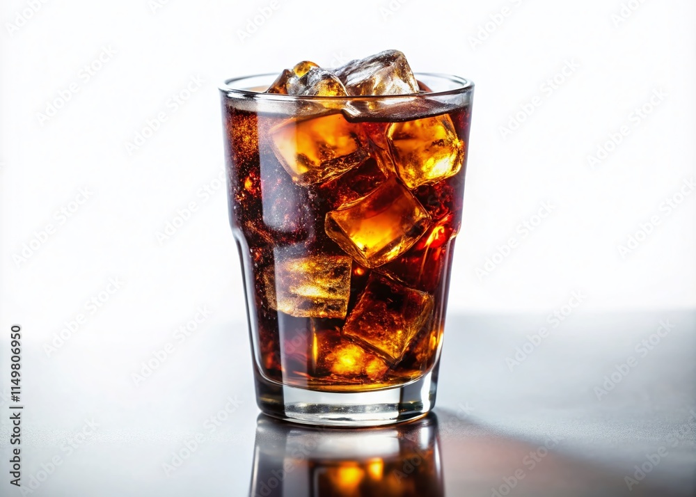 Tilt-Shift Photo of Glass of Cola Isolated on White Background - Perfect for Refreshment Ads Tilt-Shift Photo of Glass of Cola Isolated on White Background - Perfect for Refreshment Ads