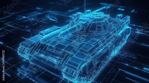 Fototapeta Naklejka Na Ścianę i Meble -  Digital Tank Blueprint: A Holographic Illustration of a Military Vehicle