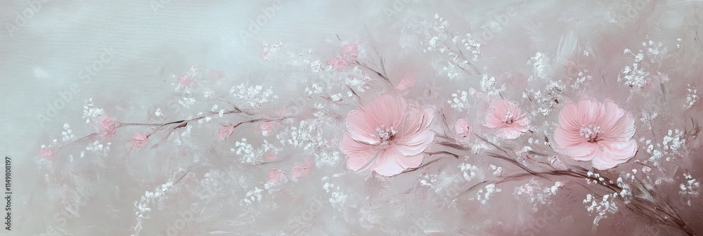 Delicate Pink Blossoms on a Pale Gray Canvas Delicate Pink Blossoms on a Pale Gray Canvas