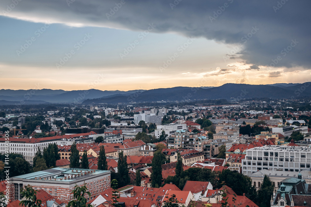 View of Ljubljana city centre from the castle hill