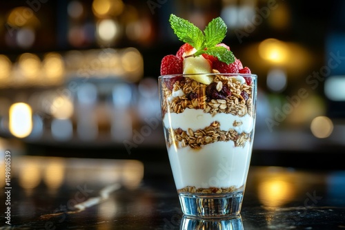 Layered Yogurt Parfait with Granola and Berries photo