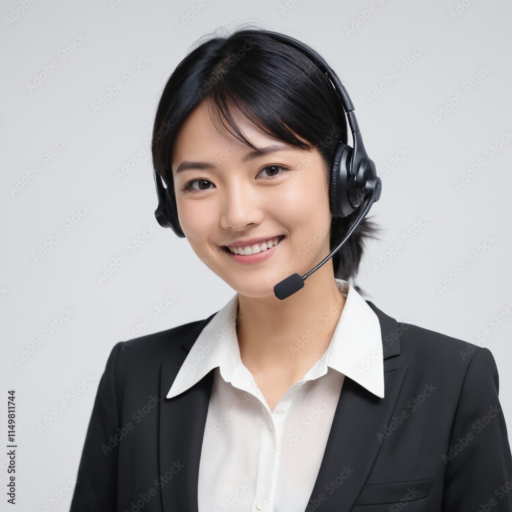 Portrait of Asian woman in call center with smile, headset and happy to help at customer service agent or sales desk. Telemarketing, communication or reception, businessman with cheerful face . Ai gen Portrait of Asian woman in call center with smile, headset and happy to help at customer service agent or sales desk. Telemarketing, communication or reception, businessman with cheerful face . Ai gen