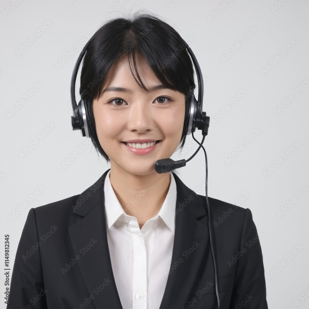 Portrait of Asian woman in call center with smile, headset and happy to help at customer service agent or sales desk. Telemarketing, communication or reception, businessman with cheerful face . Ai gen Portrait of Asian woman in call center with smile, headset and happy to help at customer service agent or sales desk. Telemarketing, communication or reception, businessman with cheerful face . Ai gen