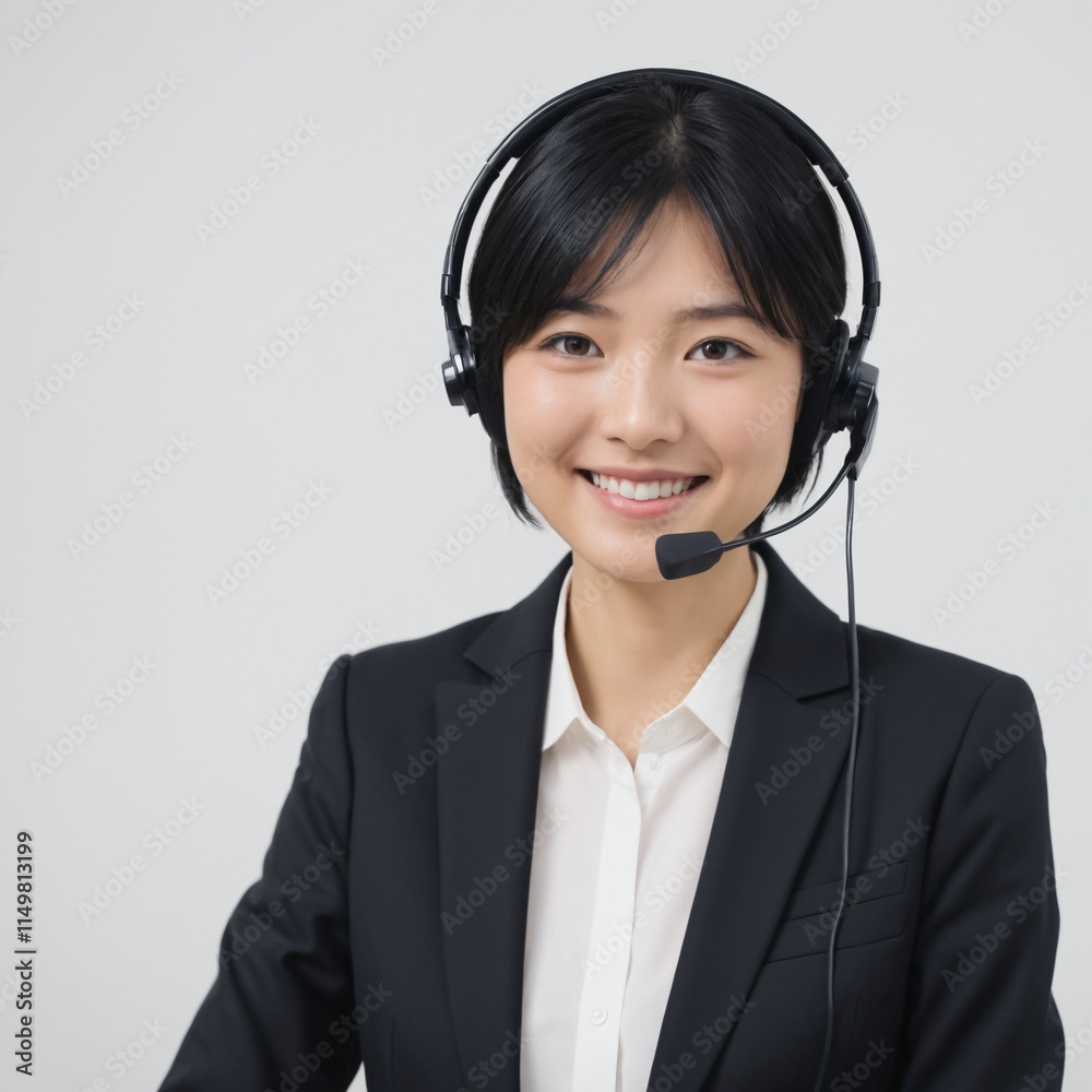 Portrait of Asian woman in call center with smile, headset and happy to help at customer service agent or sales desk. Telemarketing, communication or reception, businessman with cheerful face . Ai gen Portrait of Asian woman in call center with smile, headset and happy to help at customer service agent or sales desk. Telemarketing, communication or reception, businessman with cheerful face . Ai gen