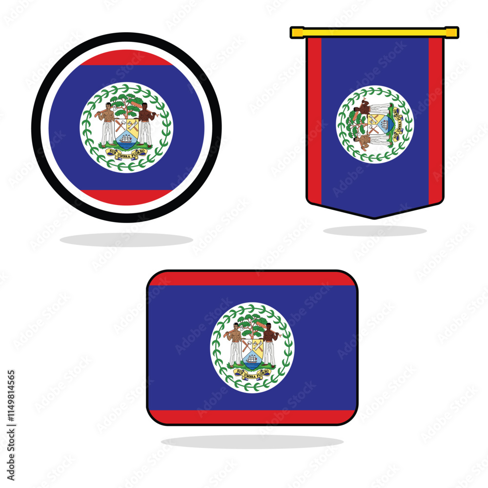 Vector Belize set of flag banner Belize flag with white background Vector illustration design Belize independence day banner design Vector Belize set of flag banner Belize flag with white background Vector illustration design Belize independence day banner design