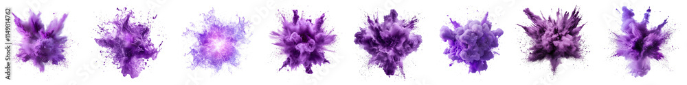 Purple explosion png cut out element set, transparent background Purple explosion png cut out element set, transparent background