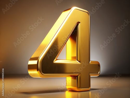 3D Gold Number Four, Wide Angle Render, Luxury, Golden Digit, Number 4,  Metallic,  Shiny, Realistic 3D Model,  High Resolution,  Studio Lighting,  Close-up