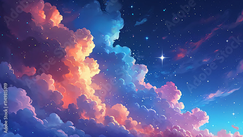 painting of sky with clouds and stars