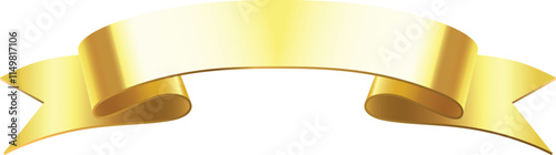 Horizontal golden ribbon banner gracefully waving and creating ample copy space against a crisp white background, ideal for various celebratory and festive designs