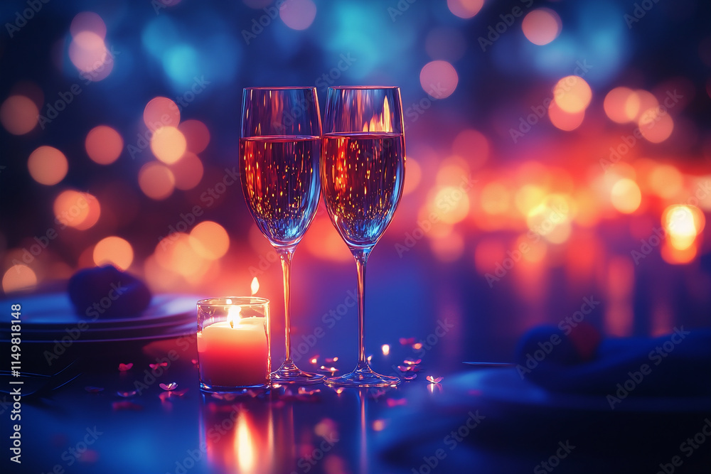 Romantic candlelight dinner table setup for couple. Concept for valentine's day and date Romantic candlelight dinner table setup for couple. Concept for valentine's day and date