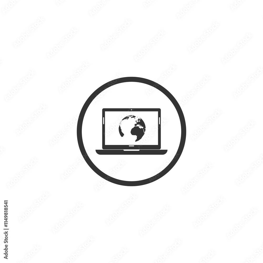 Laptop Screen Icon With Globe icon isolated on transparent background Laptop Screen Icon With Globe icon isolated on transparent background