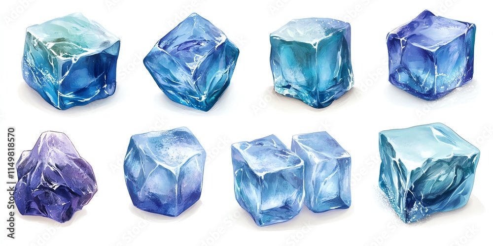 Fototapeta premium Collection of realistic ice cubes.