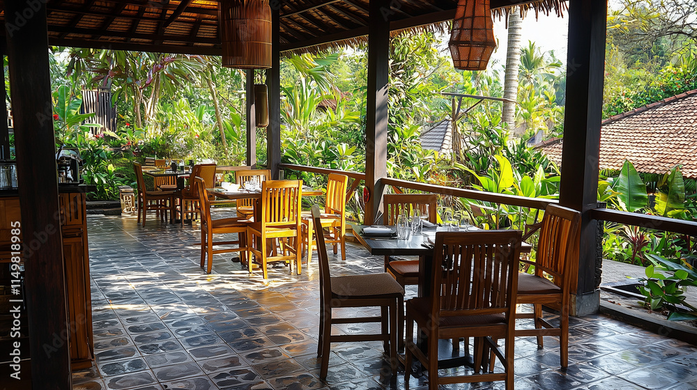 Fototapeta premium table and chairs in a restaurant