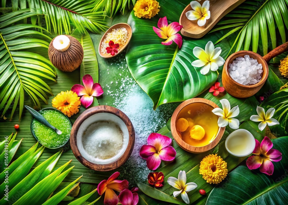 Tropical Spa Baking Double Exposure: Relaxing Coconut Lime Ingredients Photography