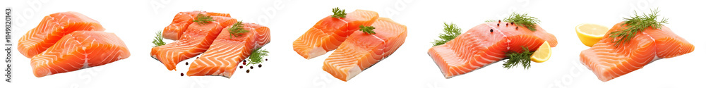 Salmon fillet png cut out element set, transparent background Salmon fillet png cut out element set, transparent background