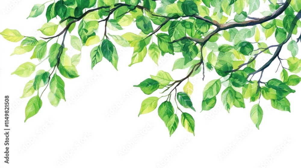 Lush green branch with leaves isolated on white background. Lush green branch with leaves isolated on white background.
