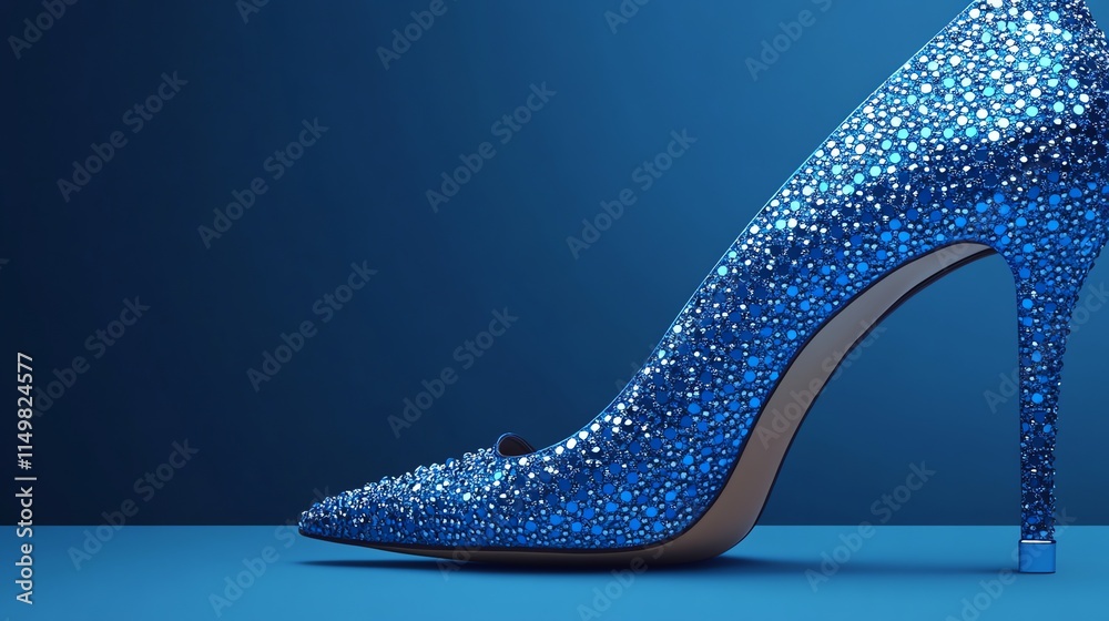 A sparkly blue high heel shoe. A sparkly blue high heel shoe.