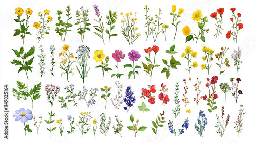 This versatile image can be used for a variety of purposes  Set of watercolor wildflowers painting isolated on clear png background and transparent background
