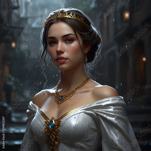 Rainfall Elegance, The Timeless Grace of a Princess, royal beauty, AI Generated