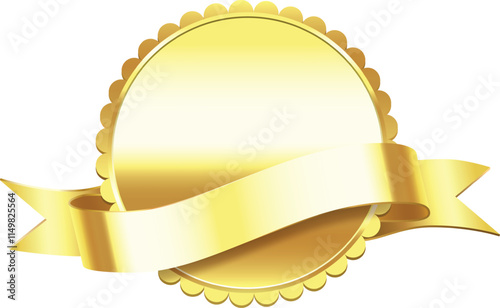 Golden seal featuring a ribbon, representing premium quality, achievement, and success. Symbolizing awards and guarantees, this elegant design conveys victory and excellence