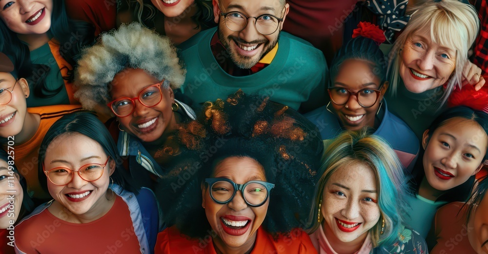 Vibrant gathering of diverse individuals sharing smiles under soft lighting Vibrant gathering of diverse individuals sharing smiles under soft lighting