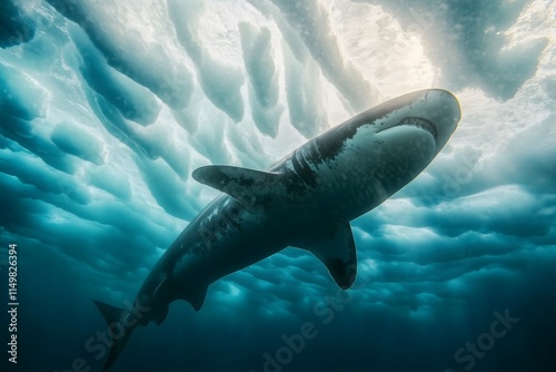 Greenland Shark Gliding Under Arctic Ice Sheet photo