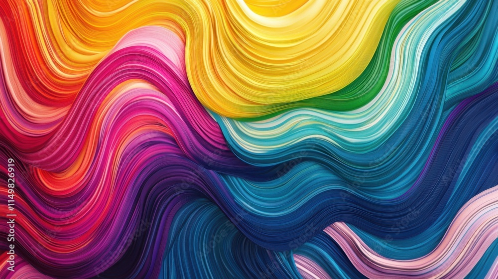 Obraz premium Abstract Colorful Swirling Waves Rainbow Hues Dynamic Vibrant Fluid Art Design Texture Background