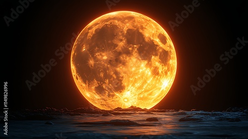 Glowing full moon creates fiery red highlights during peaceful twilight hours wallpaper image