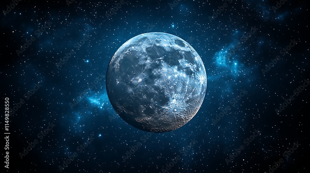 Radiant crescent moon with a blue glow amidst a cosmic starry field image Radiant crescent moon with a blue glow amidst a cosmic starry field image