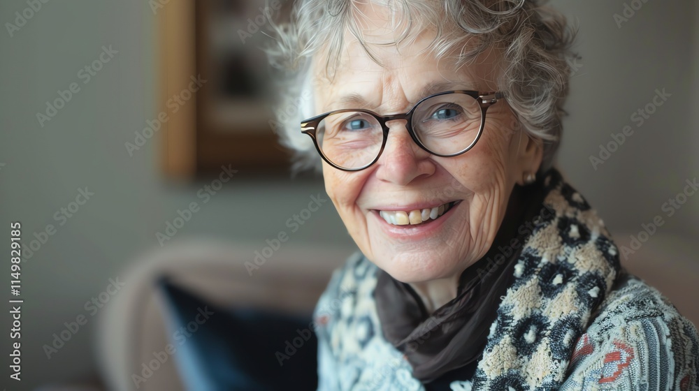 A portrait of an older woman smiling at the camera. A portrait of an older woman smiling at the camera.