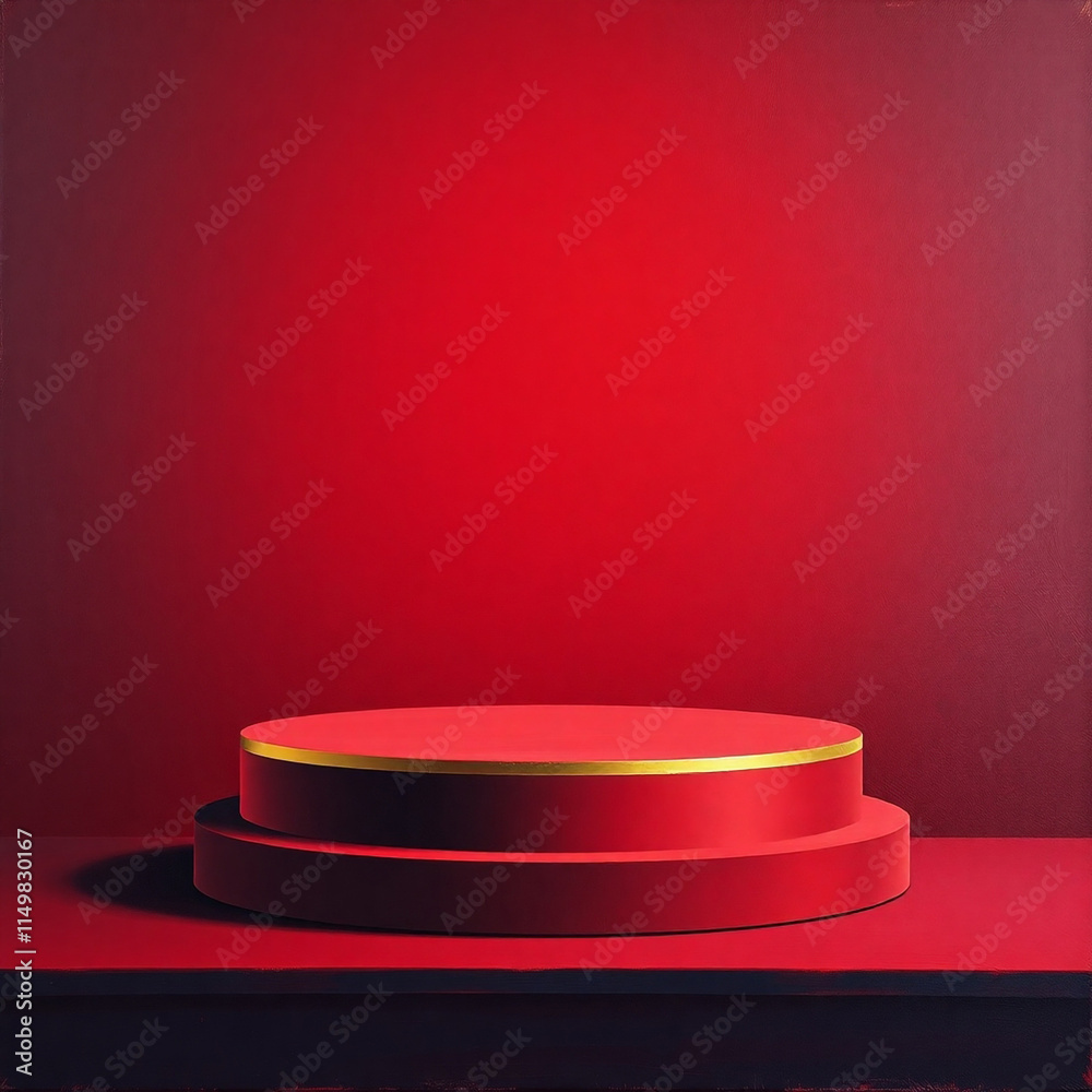 Luxurious Minimalist Red Podium with Flowing Abstract Backdrop Luxurious Minimalist Red Podium with Flowing Abstract Backdrop