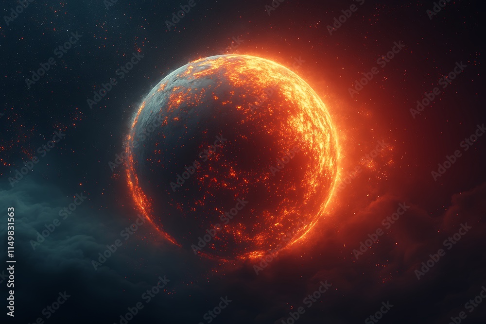 Fototapeta premium Fiery Planet Burning In Space Cosmic Inferno
