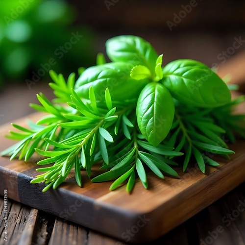 fresh basil in a wooden bowl