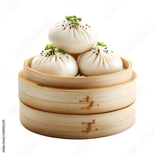 Chinese steamed buns bao isolated on transparent background