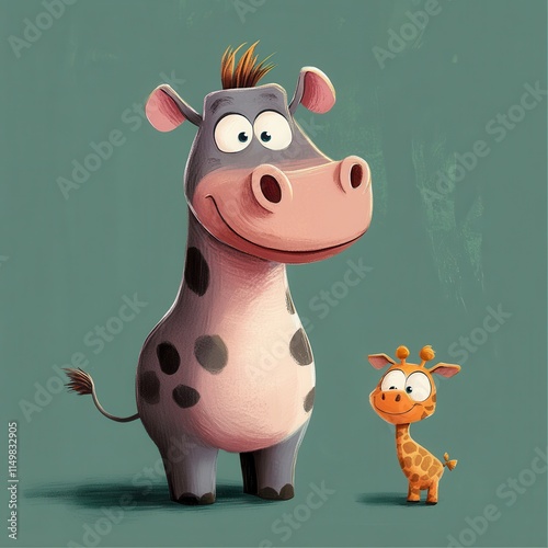 A hippopotamus and giraffe stand together in friendship