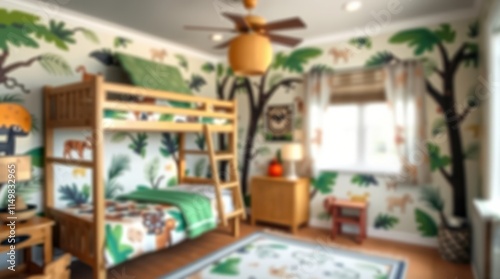 Childrens Jungle Themed Bedroom With Bunk Beds