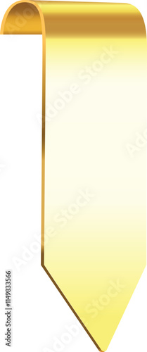 Shiny gold metal bookmark featuring a gracefully curved top edge and a pointed bottom edge, offering a sleek, elegant design ideal for marking pages in books or literature